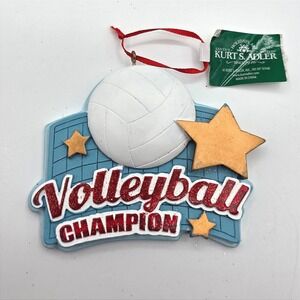 Kurt Adler Volleyball Champion Christmas Ornament Glitter Stars Red Ribbon A1911